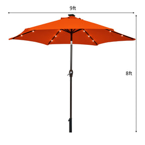 9 Feet Solar LED Lighted Patio Market Umbrella with Adjustment Crank