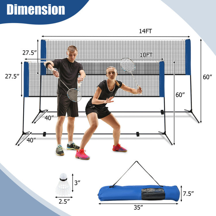 10/14 Feet Adjustable Badminton Net Stand with Shuttlecocks and Portable Carry Bag