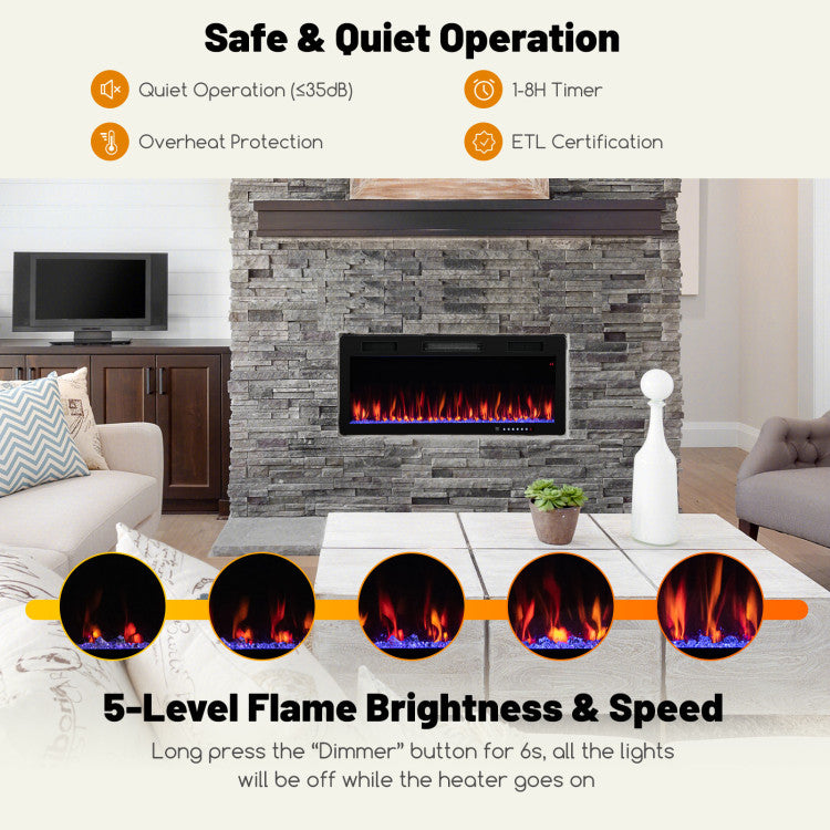Adjustable Electric Fireplace 40/50/60 Inches Recessed and Wall Mounted for 2 x 6 Ft Stud
