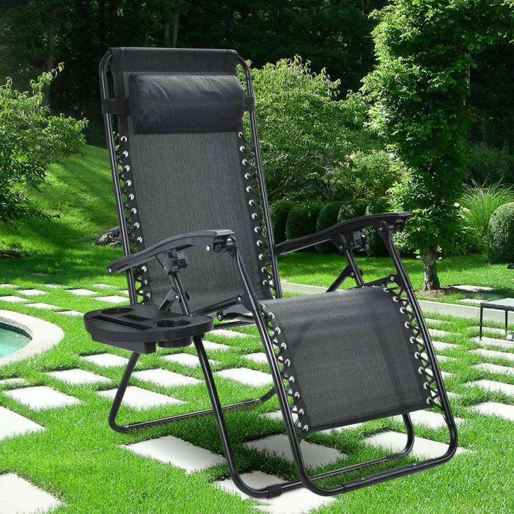 Adjustable Folding Zero Gravity Reclining Lounge Chair with Headrest and Cup Holder