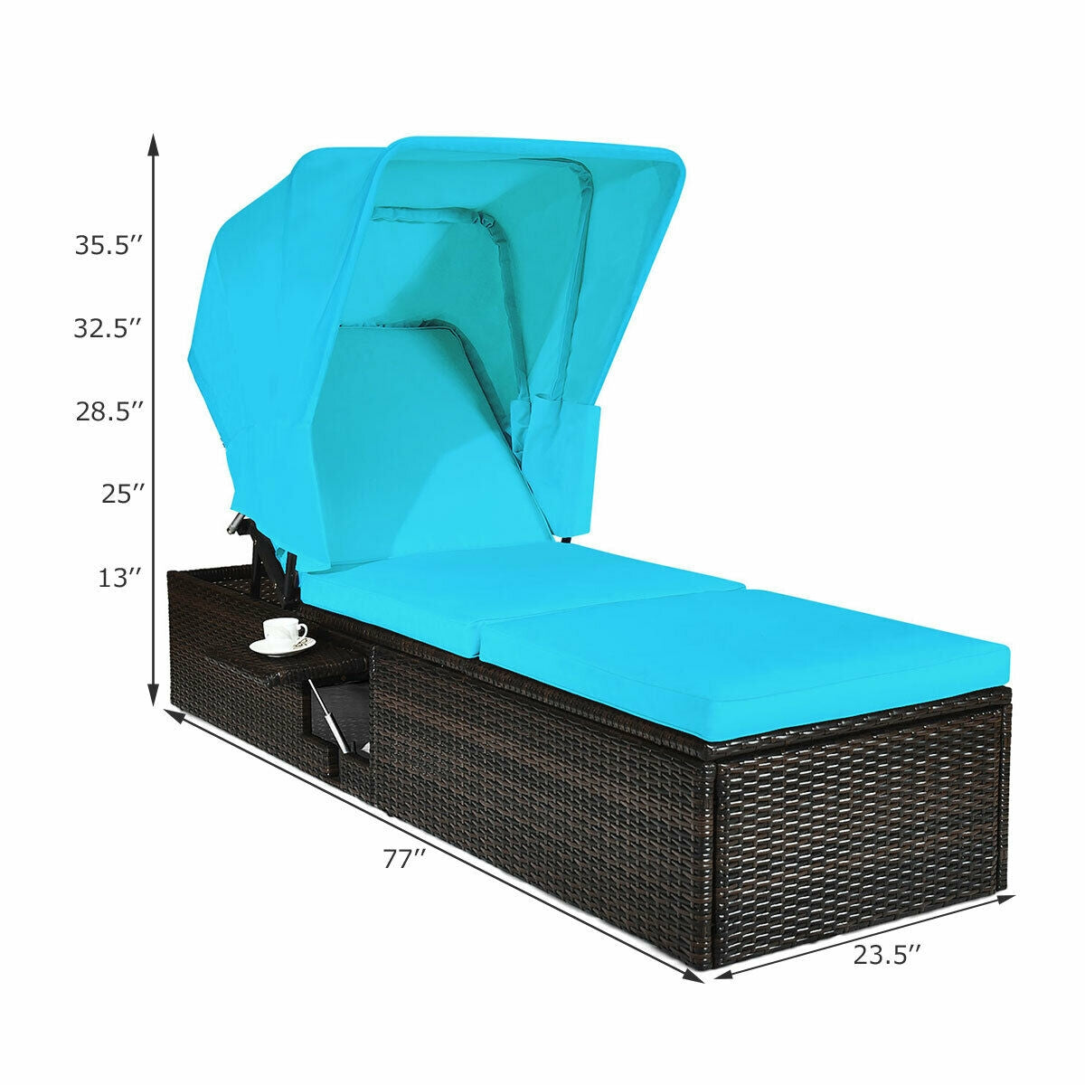 Adjustable Outdoor Chaise Lounge Chair with Folding Canopy