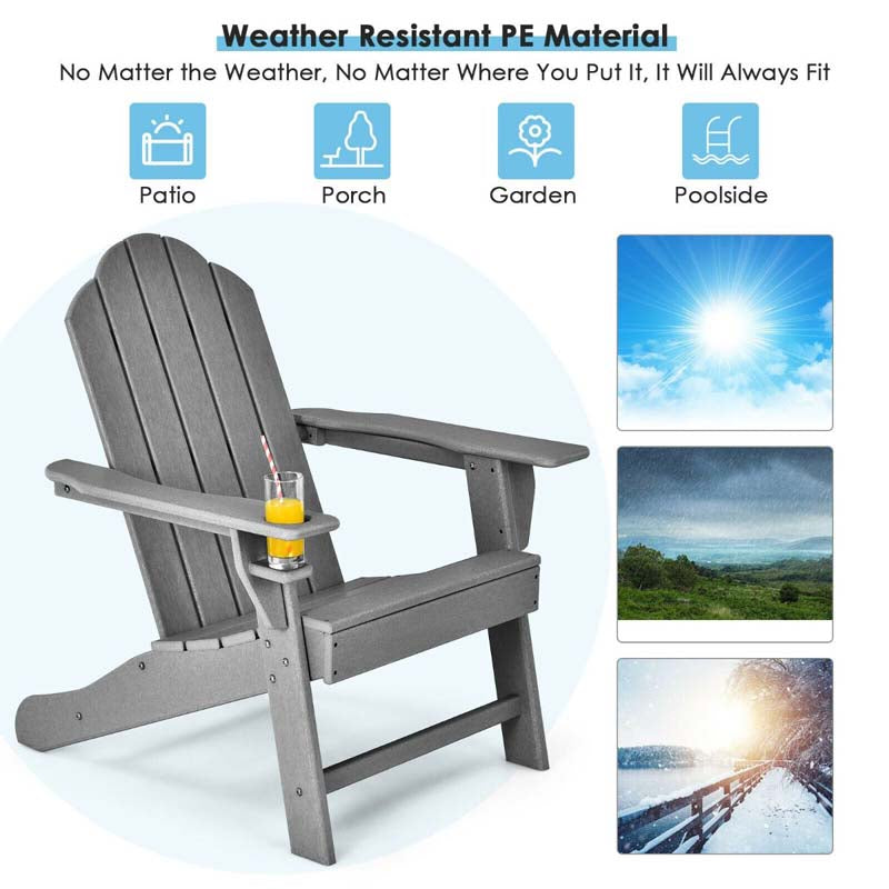 Outdoor All-Weather HDPE Adirondack Chair with Cup Holder