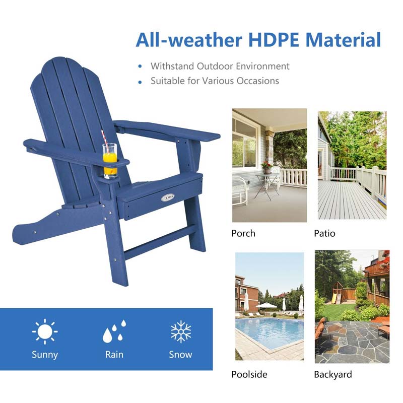 Outdoor All-Weather HDPE Adirondack Chair with Cup Holder