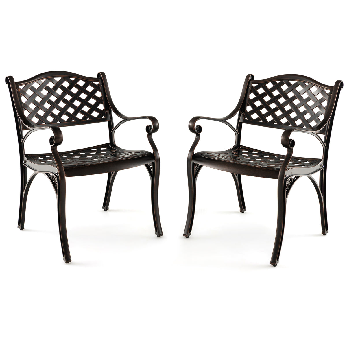 Cast Aluminum  Patio Dining Chairs Set of 2 with Armrests Flower Pattern