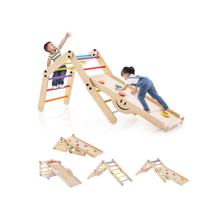 Climbing Triangle Ladder Toy Indoor Jungle Gym with Adjustable Height Slide