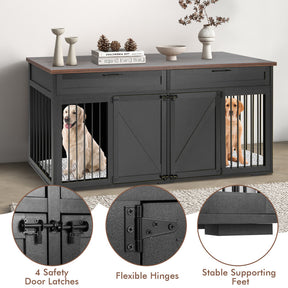 Double Dog Crate Furniture Large Breed Wood Dog Kennel with Removable Divider