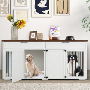 Double Dog Crate Furniture Large Breed Wood Dog Kennel with Removable Divider