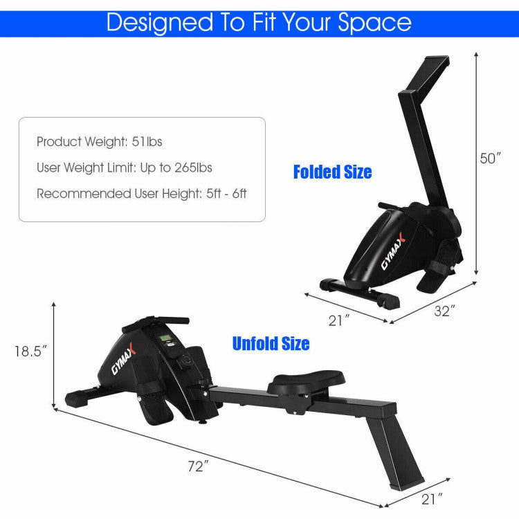 Foldable Magnetic Fitness Rowing Machine Training with 10-Level Adjustable Resistance