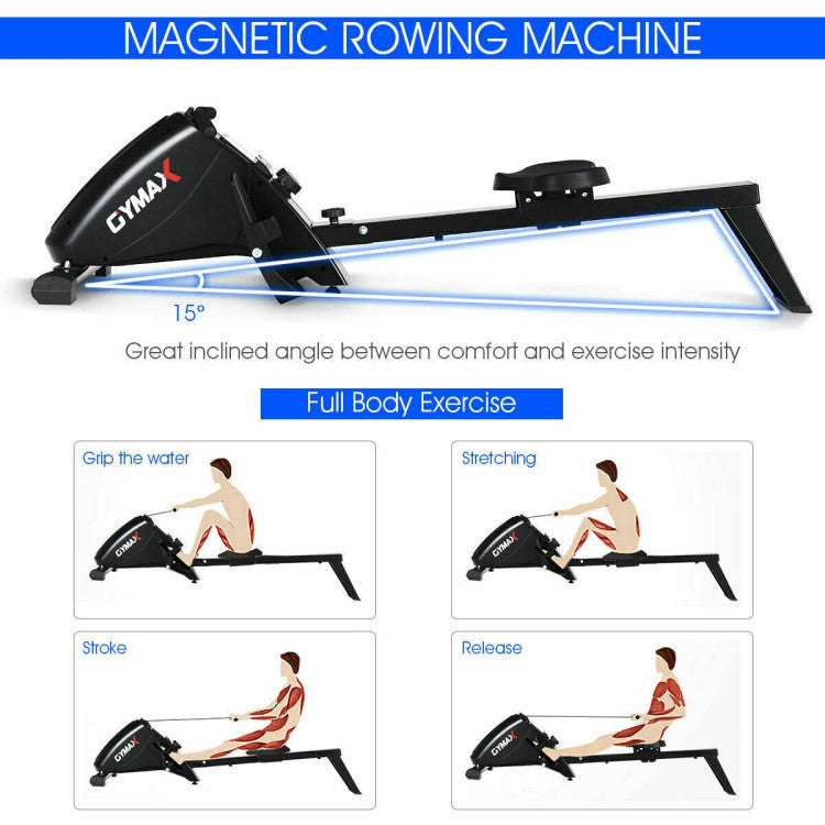 Foldable Magnetic Fitness Rowing Machine Training with 10-Level Adjustable Resistance