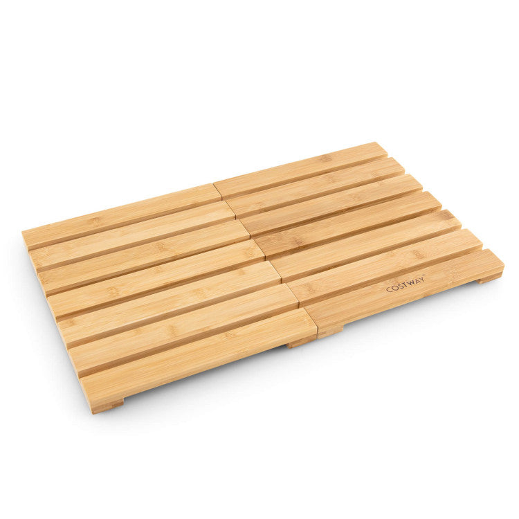 Folding Bamboo Bath Mat with Non-slip Pads for Porches and Poolside