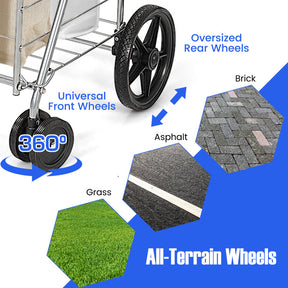 Folding Shopping Cart with Swiveling Wheels and Storage Baskets
