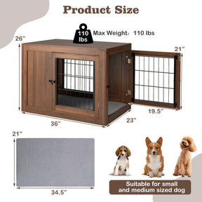 Furniture Dog Crate with Cushion and Lockable Double Doors
