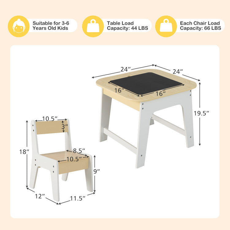 Kid's Studying Writing Table and Chairs Set with Double-sized Tabletop and Storage Space
