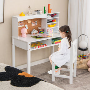 Kids Desk and Chair Set with Storage Shelves and Bulletin Board for 3+ Kids