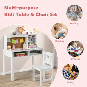 Kids Desk and Chair Set with Storage Shelves and Bulletin Board for 3+ Kids