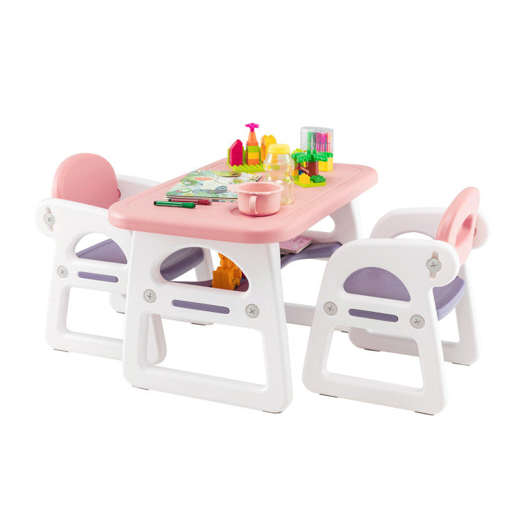 Kids Drawing Reading Table and Chair Set with Building Blocks for Playroom and Kindergarten