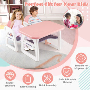 Kids Drawing Reading Table and Chair Set with Building Blocks for Playroom and Kindergarten
