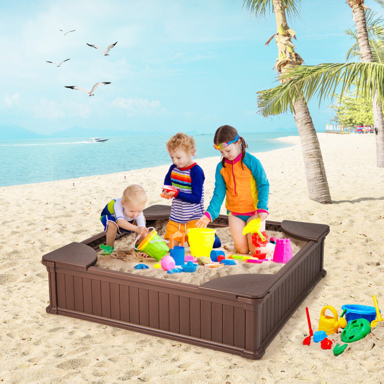 Kids Outdoor Sandbox with Oxford Cover and 4 Corner Seats