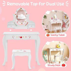 Kids Vanity Stool Set with 360° Rotatable Mirror and Whiteboard