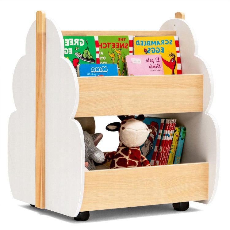 Hikidspace Kids Wooden Bookshelf with Universal Wheels