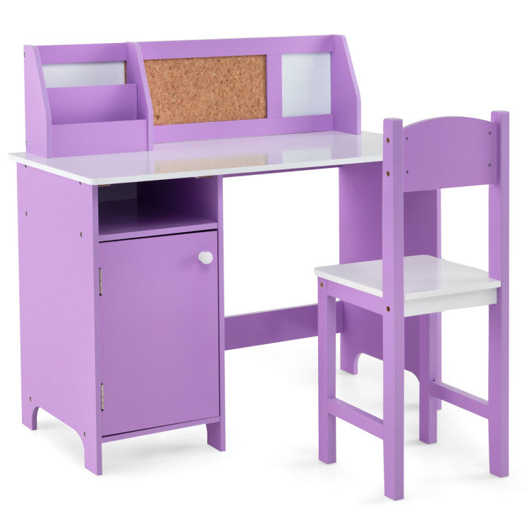Kids Writing Studying Table Chair Set with Bookshelf and Cabinet for Home & School
