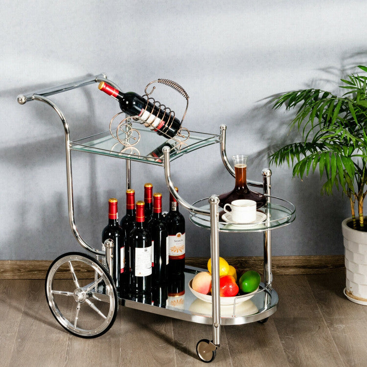 Hikidspace Kitchen Rolling Bar Cart with Tempered Glass Suitable for Restaurants and Hotel