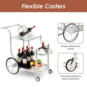 Hikidspace Kitchen Rolling Bar Cart with Tempered Glass Suitable for Restaurants and Hotel