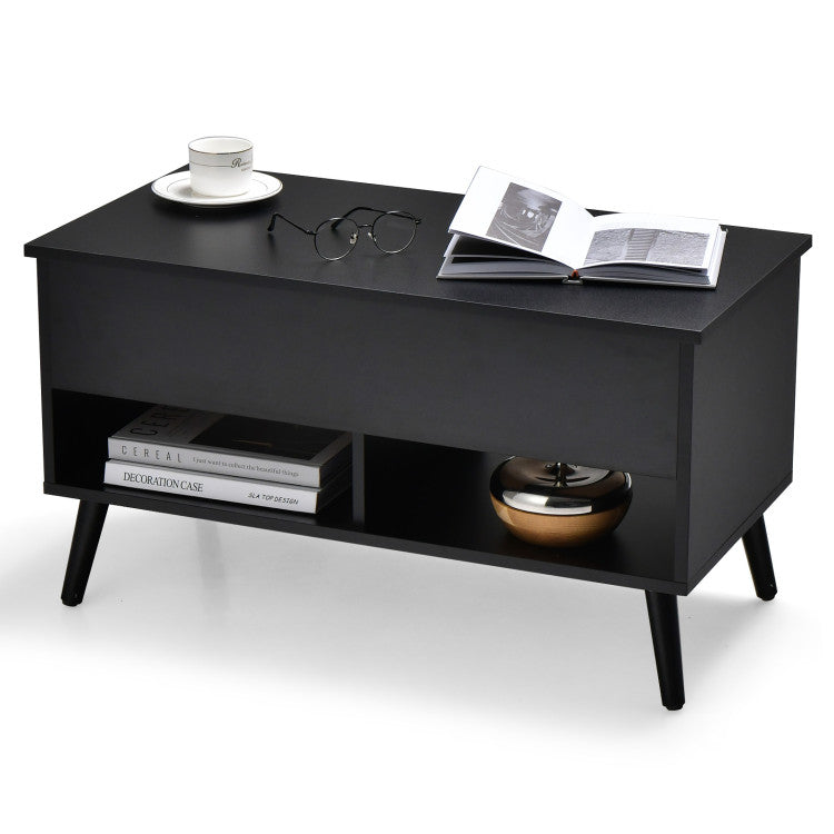 Hikidspace Lift-Top Coffee Table with Hidden Storage and 2 Open Shelves