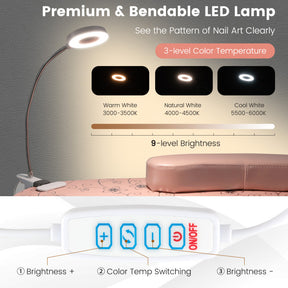 Manicure Nail Table Bendable USB-plug LED Table Lamp with Casters and Dust Collector