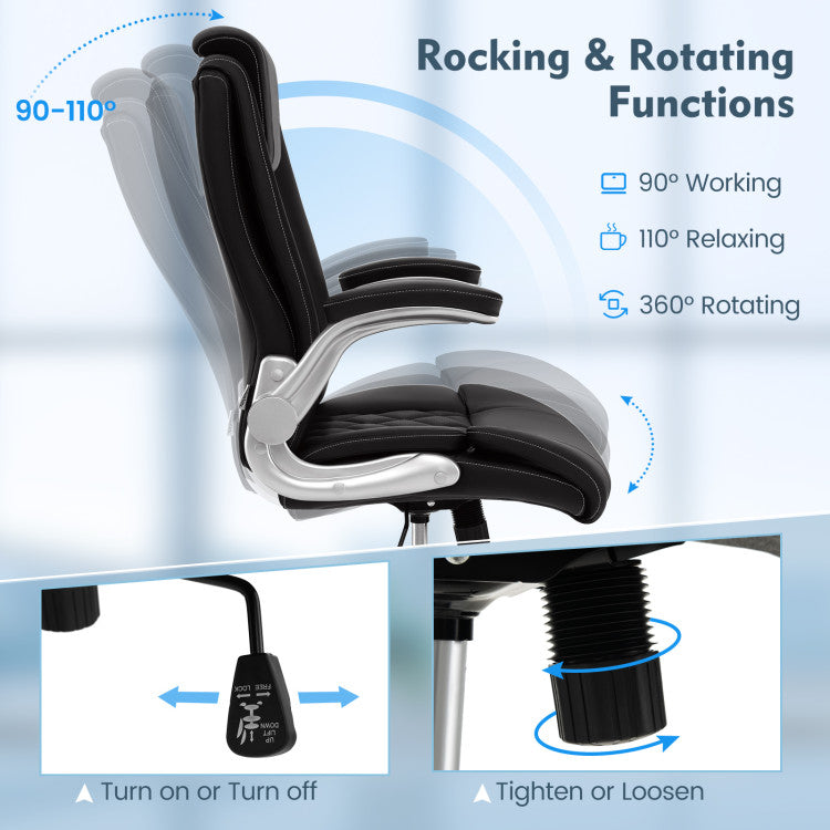 Modern Rockable PU Leather Office Chair with Adjustable Heights and Headrest