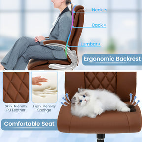 Modern Rockable PU Leather Office Chair with Adjustable Heights and Headrest