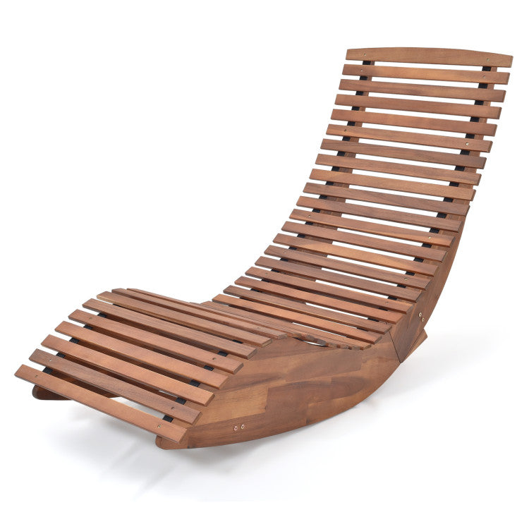 Outdoor Acacia Wood Rocking Chair with Widened Slatted Seat and High Back for Patio