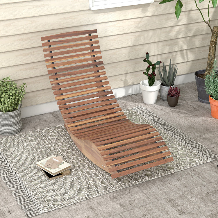 Outdoor Acacia Wood Rocking Chair with Widened Slatted Seat and High Back for Patio
