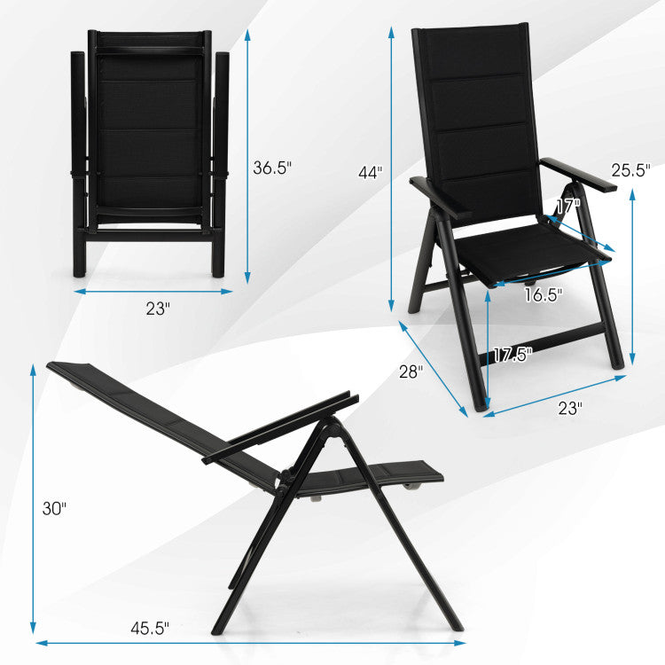 Outdoor Folding Patio Dining Chair with Soft Padded Seat and 7 Adjustable Backrest