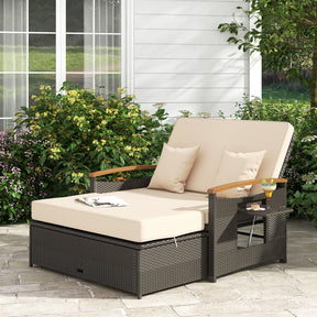 Adjustable Backrest Outdoor Wicker loveseat Daybed with Cushions and Storage Ottoman