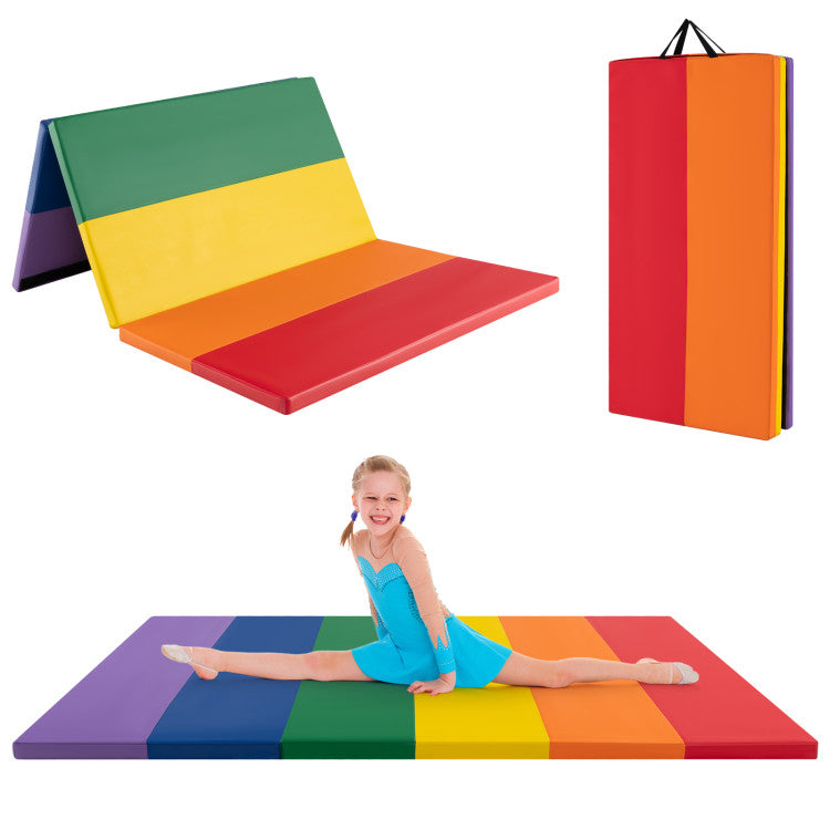 PU Leather Tri-Folding Gymnastics Tumbling Mat with Carrying Handles for Kids