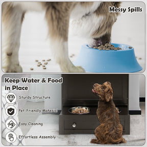 Pet Feeder Station with Stainless Steel Bowl and Hidden Food Container