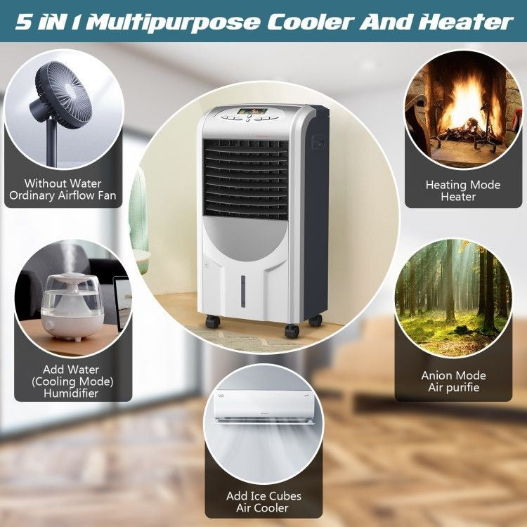 5 In 1 Portable Evaporative Cooler Fan with Heater, Humidifier & Purifier
