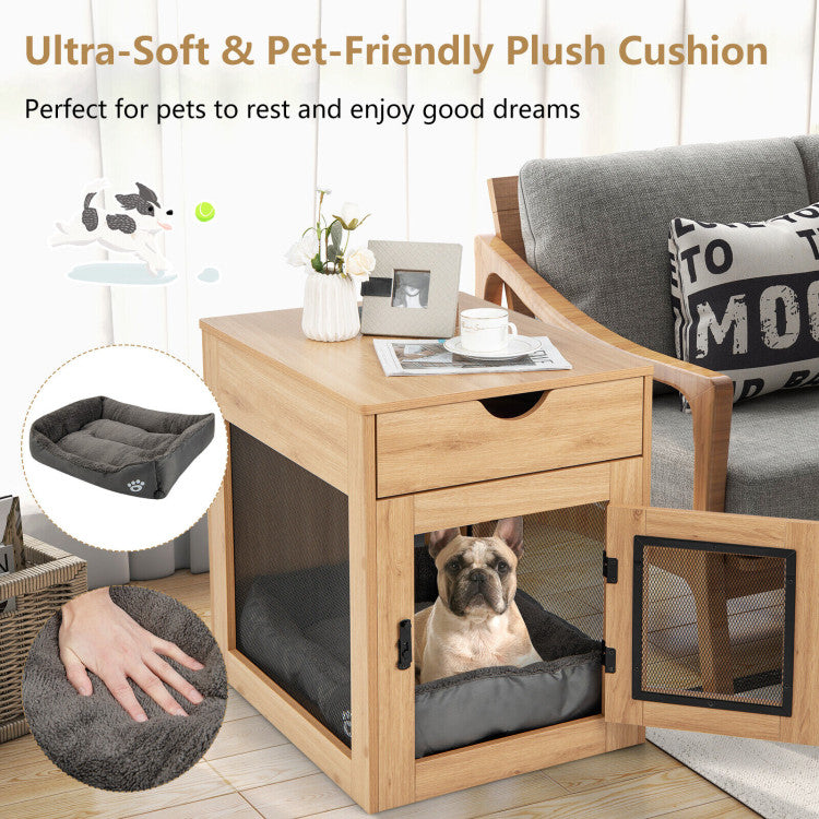 Removable and Lockable Wooden Dog Kennel Drawer with Wired and Wireless Charging Device