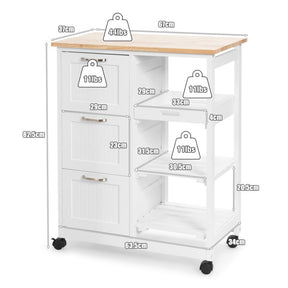 Hikidspace Rolling Kitchen Island Storage Cart with 360° Swivel Casters