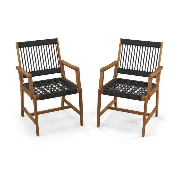 Set of 2 Acacia Wood Patio Dining Chairs with Armrests for Lawn Yard