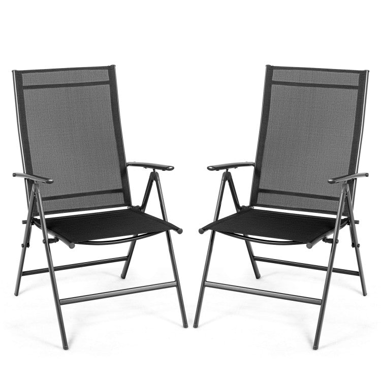 Set of 2 Adjustable Folding Patio Dining Chair Recliners for Outdoor Camping