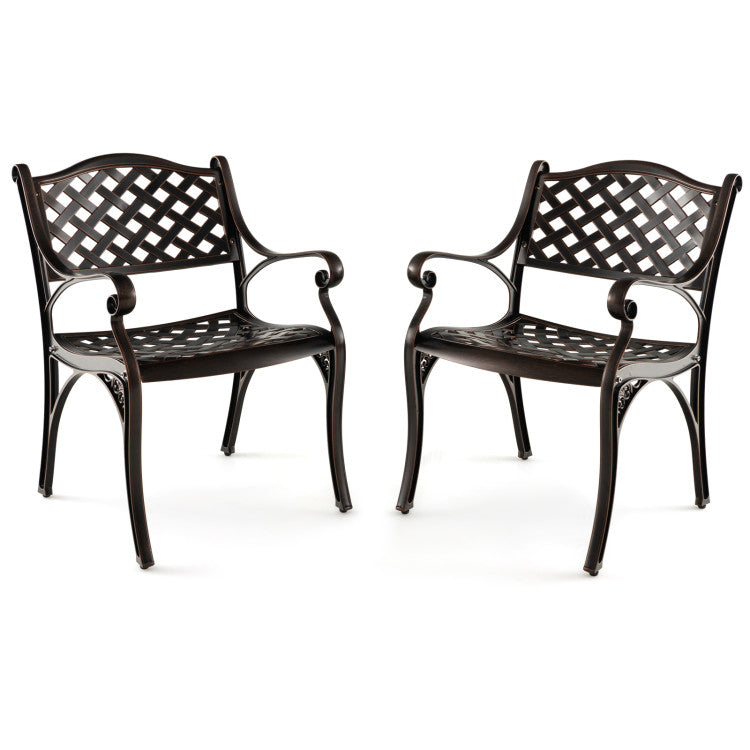 Set of 2 Cast Aluminum Patio Chairs Dining Chairs with Armrests
