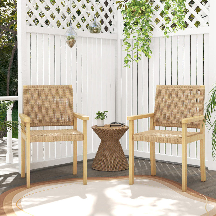 Set of 2 Indoor Outdoor Wood Chairs with Rope Woven for Living Room and Dining Room
