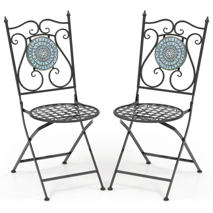 Set of 2 Mosaic Dining Chairs Metal Folding Chairs for Outdoor Patio