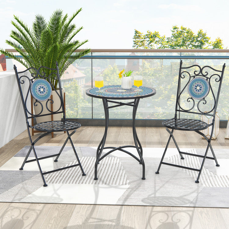 Set of 2 Mosaic Dining Chairs Metal Folding Chairs for Outdoor Patio