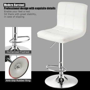 Set of 2 Square Swivel Adjustable Bar Stools with Soft Back and Footrest