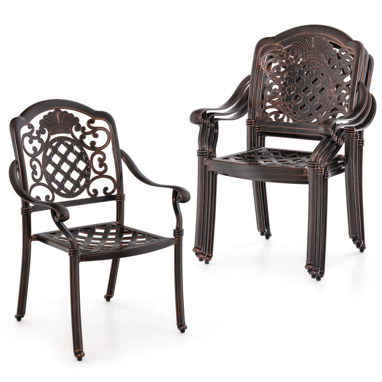 Set of 2 Stackable Patio Cast Aluminum Dining Chairs with Metal Armchairs