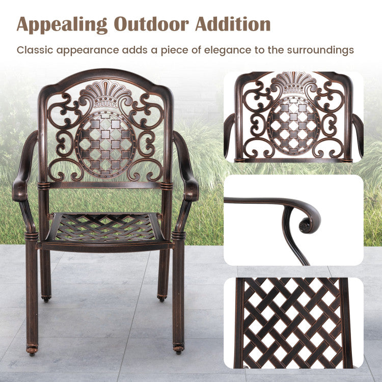Set of 2 Stackable Patio Cast Aluminum Dining Chairs with Metal Armchairs