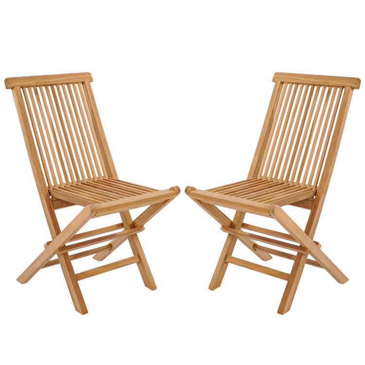 Set of 2 Teak Outdoor Patio Folding Chairs with High Back for Picnic and Camping